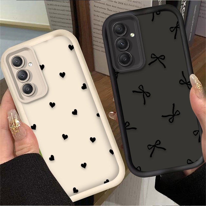 Phone Cases A14 Samsung - เคสลายโบว์รูปหัวใจสีดำสำหรับ Samsung Galaxy A20 A30 A54