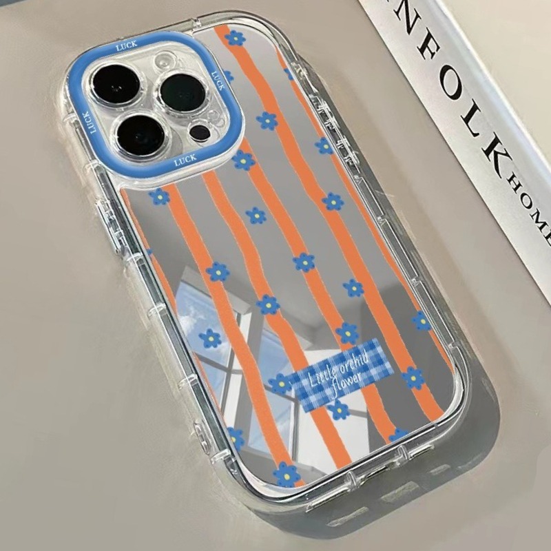 Phone Cases Blue - เคสโทรศัพท์ลายดอกไม้สีฟ้าลายทาง สำหรับ iPhone 11 12 13