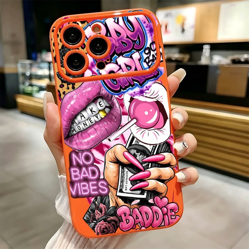 Phone Cases For Girls - เคสโทรศัพท์ลายกราฟฟิตี้รูปปากสีชมพูสไตล์ฮิปฮอปสำหรับเด็กผู้หญิง สำหรับ iPhone 17 16 15