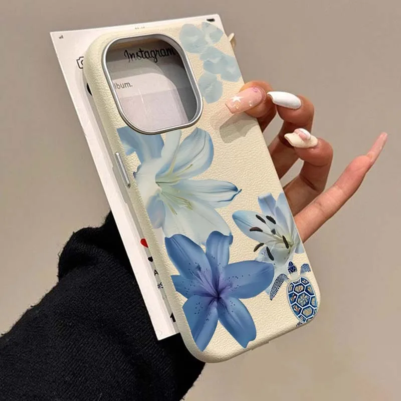 Phone Cases Blue - เคสโทรศัพท์ลายดอกลิลลี่สีน้ำเงินสุดหรู สำหรับ Redmi 11 12 13