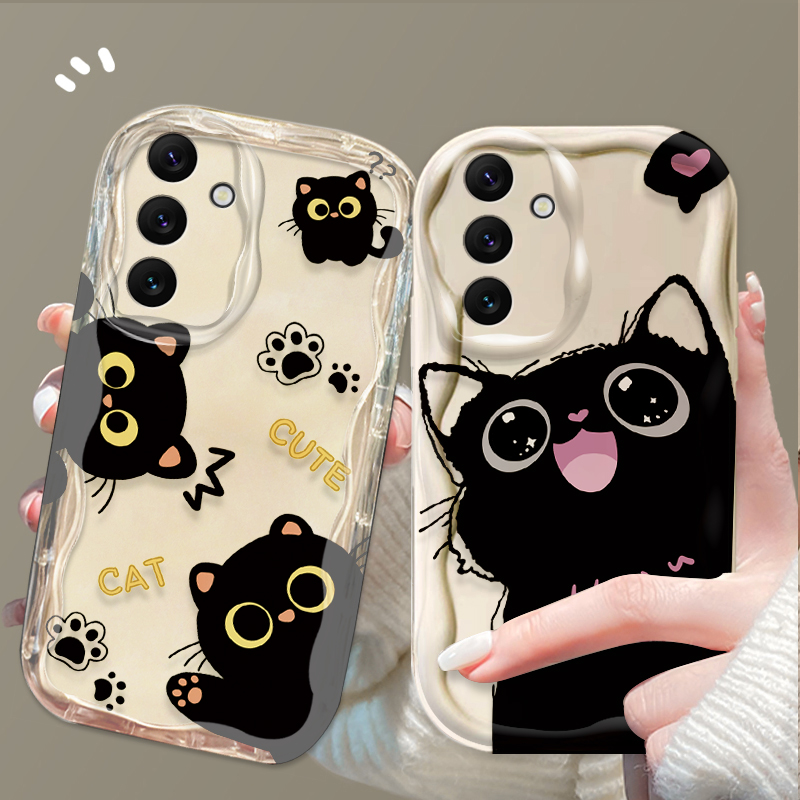 Phone Cases A14 Samsung - เคสแมวดำตาโตน่ารักสำหรับ Samsung Galaxy A16 A06 A55