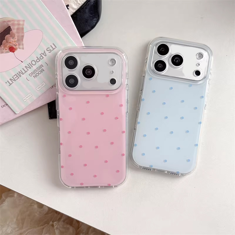 Phone Cases For Girls - เคสโทรศัพท์ลายการ์ตูนจุดสีฟ้าชมพูสไตล์เกาหลีเรียบง่ายสำหรับ iPhone 17 Air 16 15