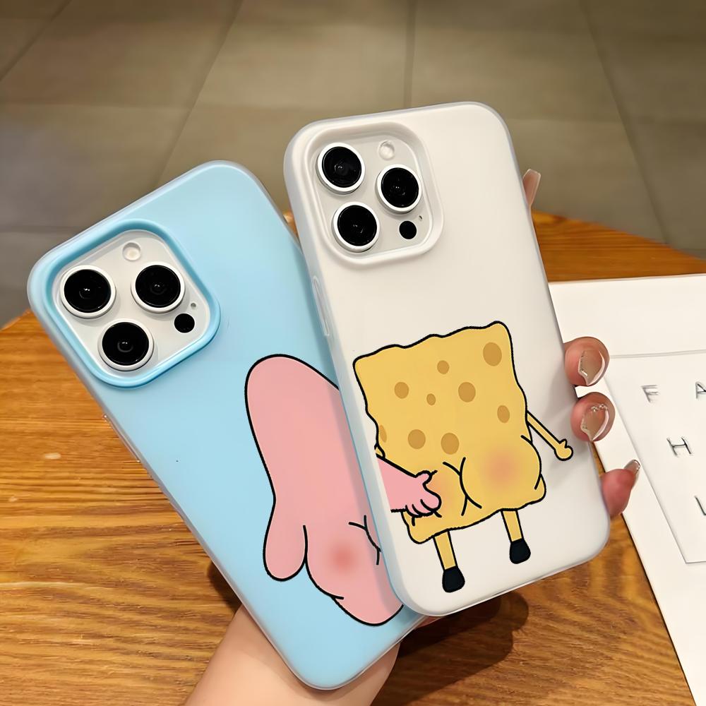 Phone Cases Cute Iphone 14 - เคสโทรศัพท์คู่รักลาย SpongeBob สุดน่ารัก เคสซิลิโคนเจลลี่ สำหรับ iPhone