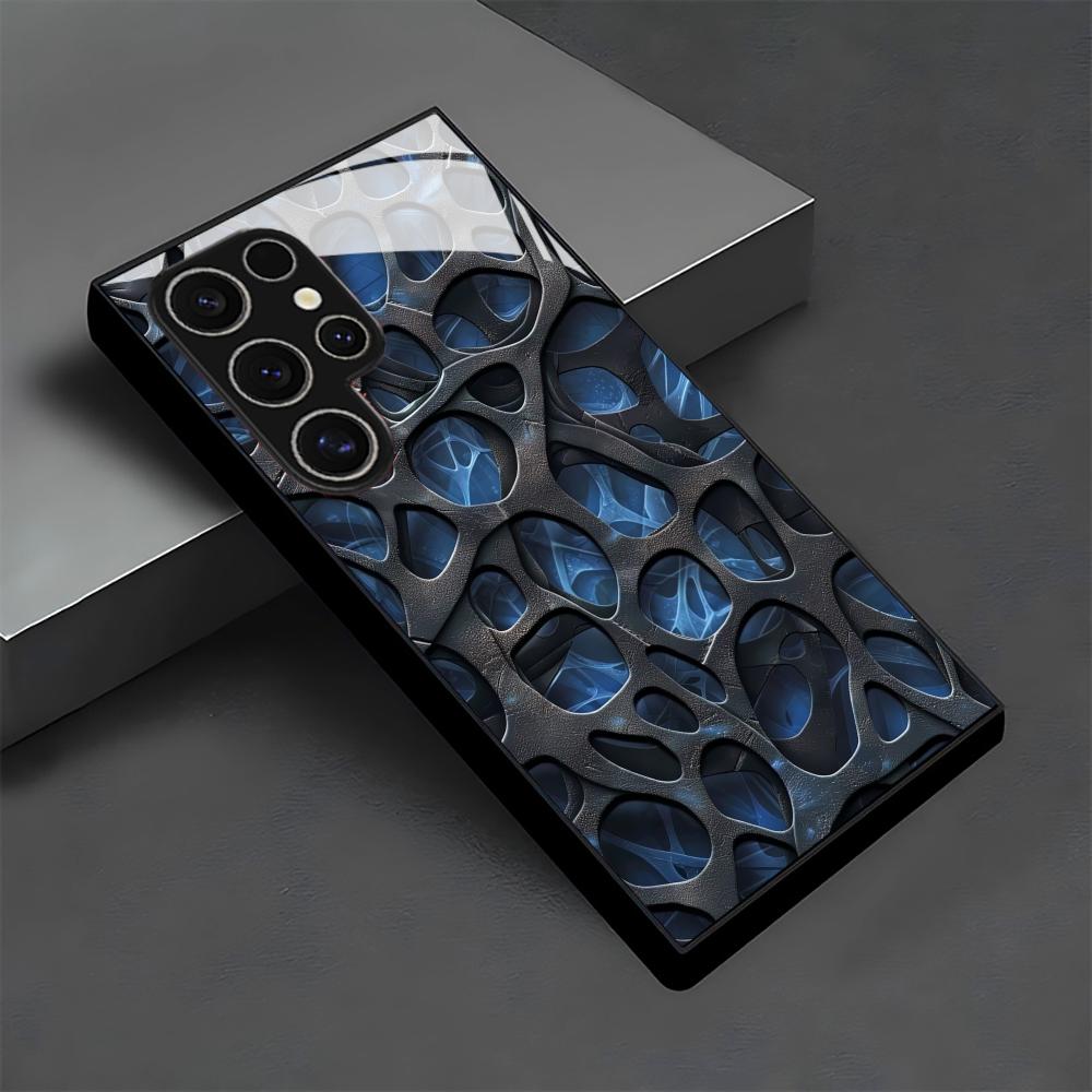 Phone Cases Blue - เคสโทรศัพท์แก้วลายรังผึ้งสีฟ้าเท่ สำหรับ Samsung Galaxy S26 S25