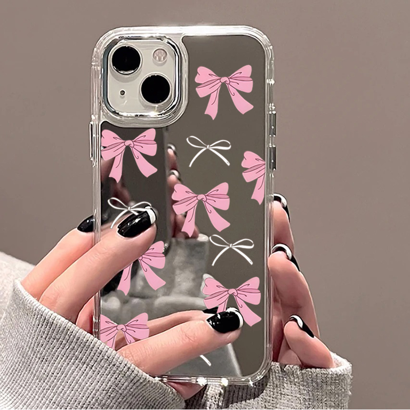 Phone Cases Cute Iphone 14 - เคสโทรศัพท์ลายโบว์สีชมพูดำน่ารัก สำหรับ iPhone 17 16 Pro