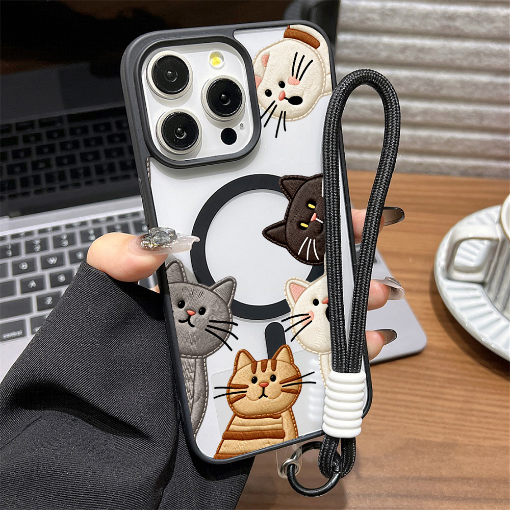 Phone Cases Cute Iphone 14 - เคสโทรศัพท์ลายปักแมวน่ารัก สำหรับ iPhone 15 16 12